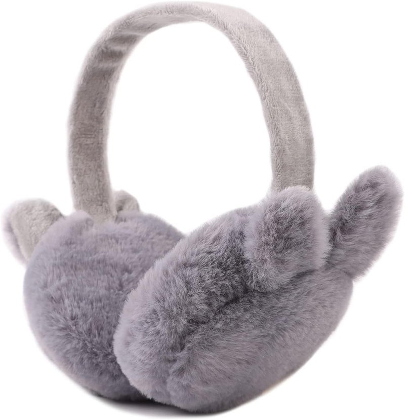 Peecabe Winter Kids Earmuffs Warm Girl Ear Muffs For Toddler Kid Children Earmuff with Cat Ears Girls Ear Warmer (Gray Bunny) - Image 1